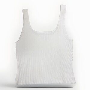 Quince Cropped Square Neck Rib Knit Tank Top size S Small in White